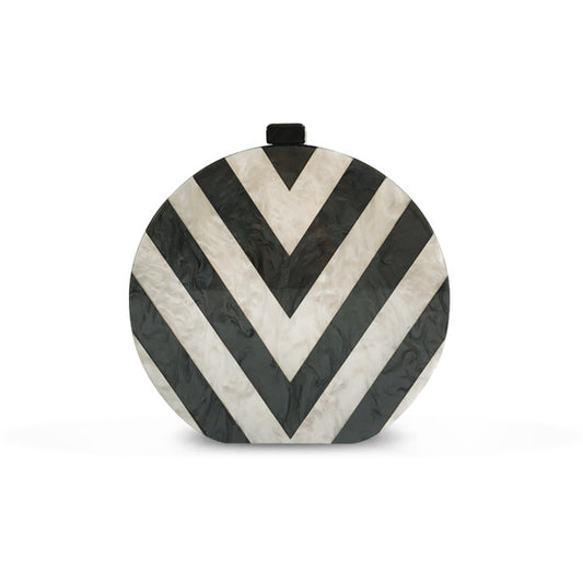 Women's Wallet Black and White Pearlescent Stitching Acrylic Clutch Fashion V-shaped Pattern Foreign Trade Dinner Bag Small Round Bag