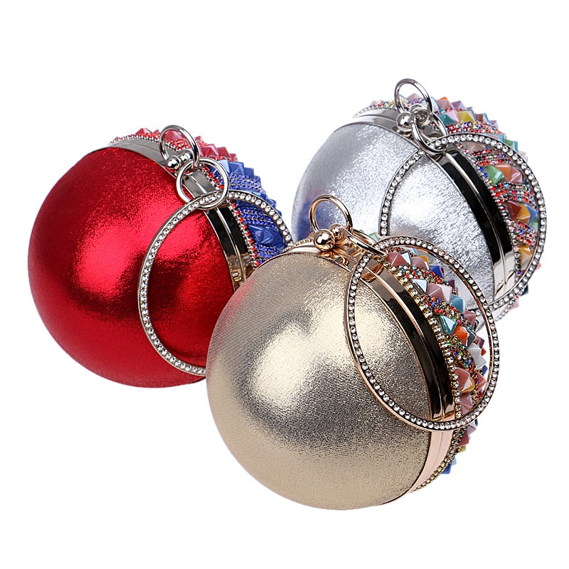 Ceramics Beaded Women Clutches Diamonds Rivet Fashion Round Lady Evening Bags Crystal Wedding Party Bridal Purse