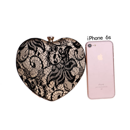 New Lace Evening Bag Ladies Fashion Banquet Dress Clutch Heart Shape Evening Bag
