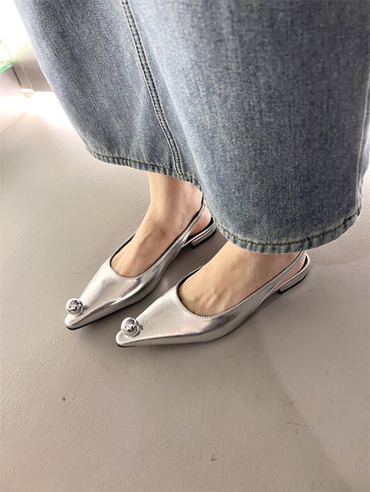 Flats Sandals Elegant Women Shoes Female Footwear Shallow Fashion Metal Slides Ladies Sandals Shoes