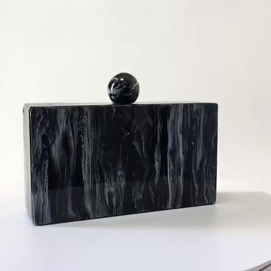 New Round Head Marble Grain Acrylic Dinner Bag Fashion Black Versatile Handbag Cross Body Box Bag