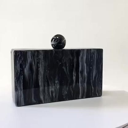 New Round Head Marble Grain Acrylic Dinner Bag Fashion Black Versatile Handbag Cross Body Box Bag