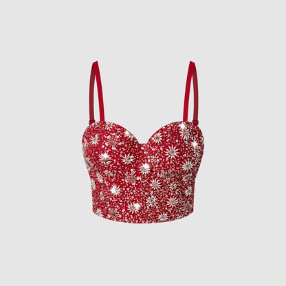 Women's Crop Top with Pink Sequins and Beads.
