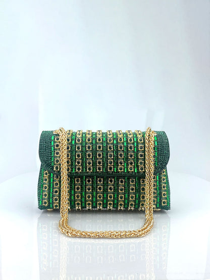 New Elegant Evening Dress Style Brooch-Adorned Clutch Bag with Rhinestones Chain Strap and Cheongsam Design for Formal Occasions
