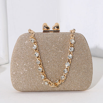 Little Love Water Diamond Chain Handheld Crossbody Small Square Bag Celebrity Banquet Handheld Bag